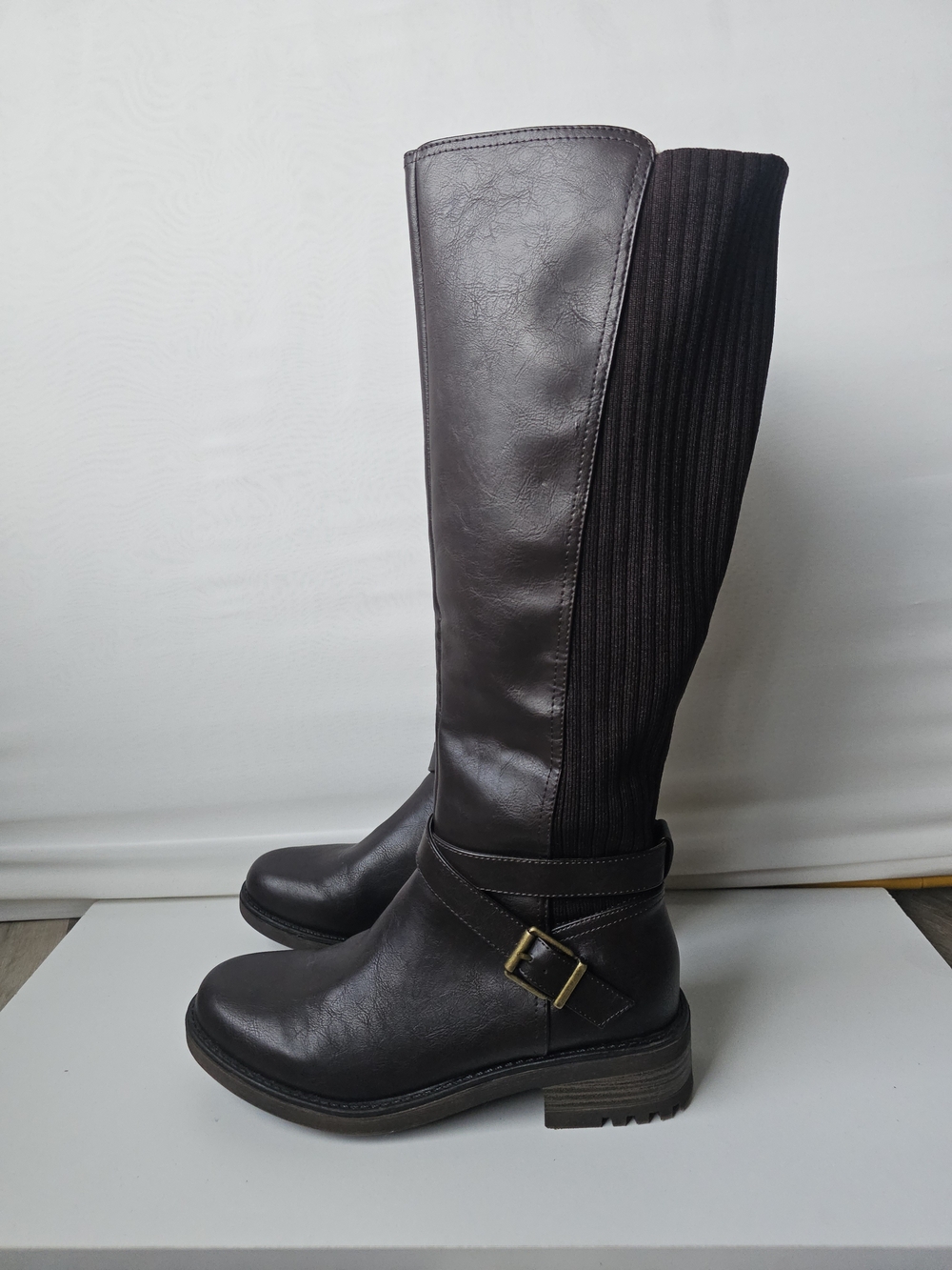 LifeStride Karter Tall Riding Boots Brown Size 9M | Knit Back Knee High Boots